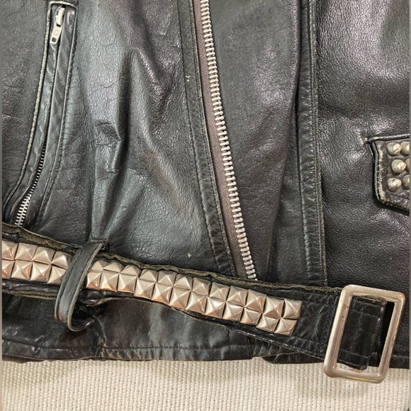 Black Leather Motorcycle Jacket Studded Vintage Brushfire Brand - Picture 9 of 15